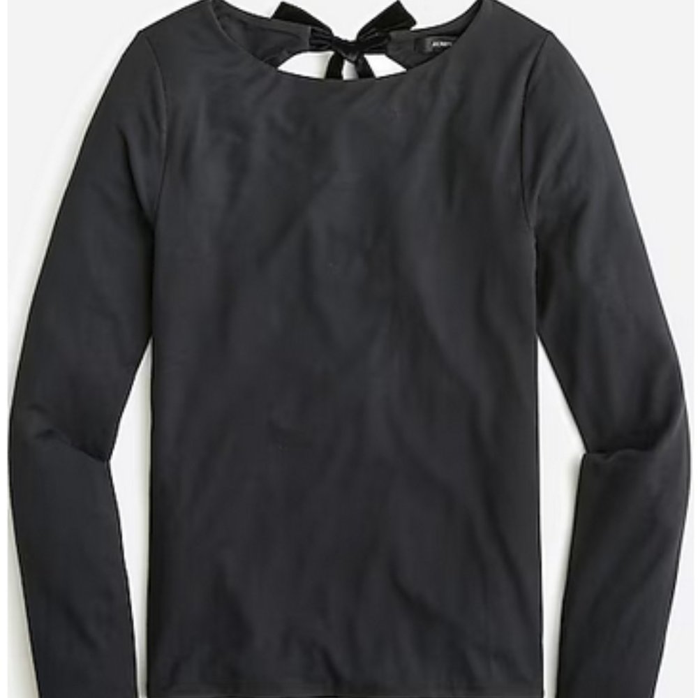 Long-sleeve open-back top with bow